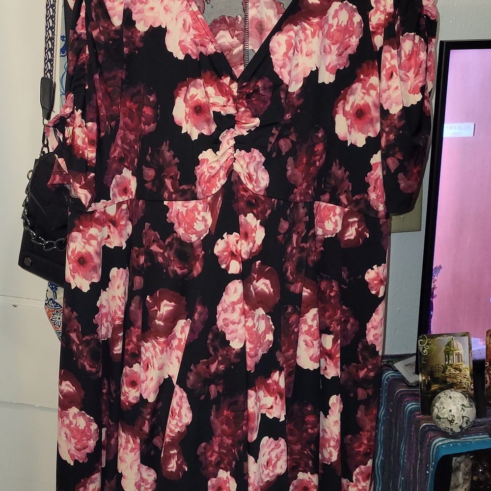 Torrid Pink and Black Maxi Sundress with V-Neck